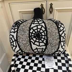 Martha Stewart Black and Silver Beaded Pumpkin Pillow NEW NWT